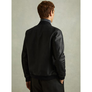 REISS CAST Grained Leather Bomber Jacket